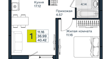 1-к. квартира, 39&nbsp;м²