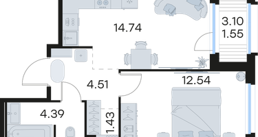 1-к. квартира, 38 м²