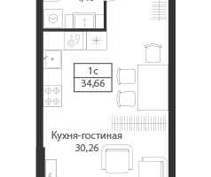 Студия, 34 м²