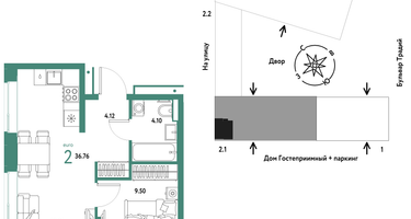 2-к. квартира, 36&nbsp;м²