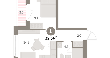 1-к. квартира, 32&nbsp;м²