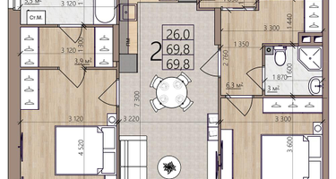 2-к. квартира, 69 м²