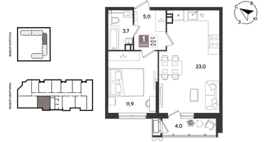 1-к. квартира, 47 м²