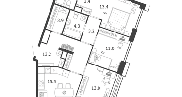3-к. квартира, 85&nbsp;м²