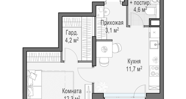 1-к. квартира, 37&nbsp;м²