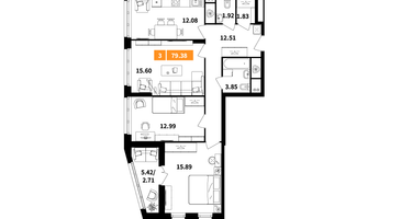 3-к. квартира, 79 м²