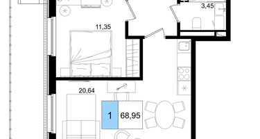 2-к. квартира, 68&nbsp;м²