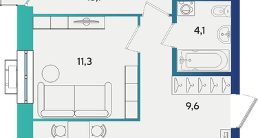 2-к. квартира, 58&nbsp;м²