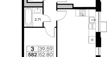 Студия, 52 м²