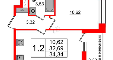 1-к. квартира, 32&nbsp;м²