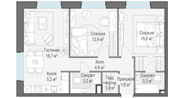 3-к. квартира, 64&nbsp;м²