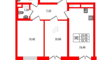 2-к. квартира, 53&nbsp;м²