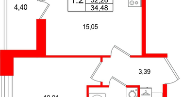 1-к. квартира, 32 м²