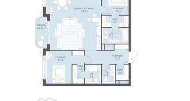 2-к. квартира, 132 м²