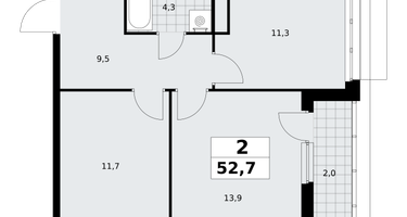 2-к. квартира, 52&nbsp;м²
