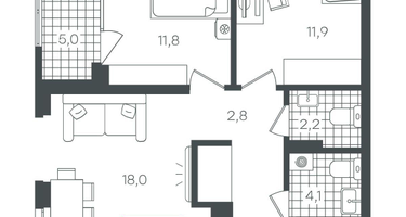 2-к. квартира, 60&nbsp;м²