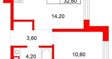 1-к. квартира, 32&nbsp;м²