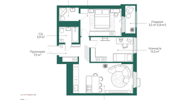 2-к. квартира, 66 м²
