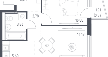 2-к. квартира, 41&nbsp;м²