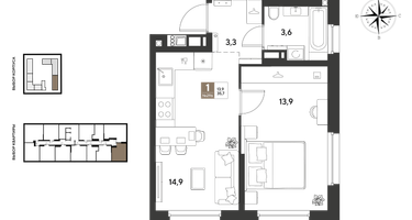 1-к. квартира, 35&nbsp;м²