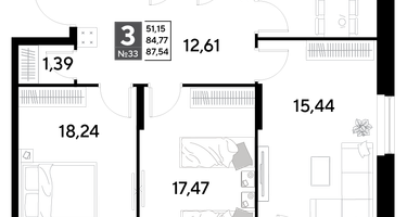 3-к. квартира, 87&nbsp;м²
