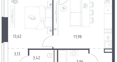 1-к. квартира, 46&nbsp;м²