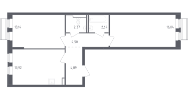 2-к. квартира, 57&nbsp;м²