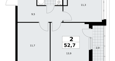 2-к. квартира, 52 м²