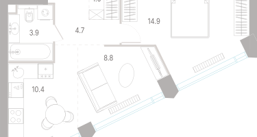 1-к. квартира, 44&nbsp;м²