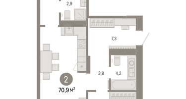 2-к. квартира, 70 м²