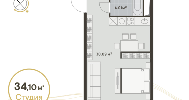 1-к. квартира, 34&nbsp;м²