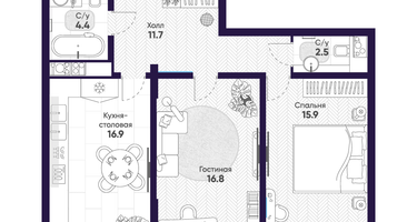 2-к. квартира, 68 м²