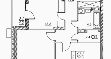 2-к. квартира, 61&nbsp;м²