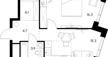 1-к. квартира, 44 м²