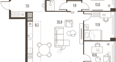 4-к. квартира, 107&nbsp;м²