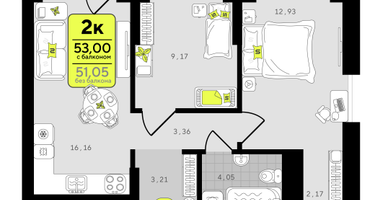 2-к. квартира, 53&nbsp;м²