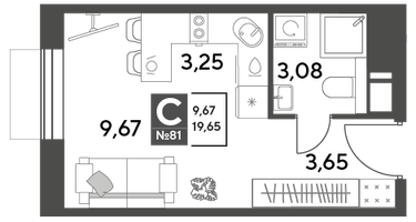 Студия, 19&nbsp;м²