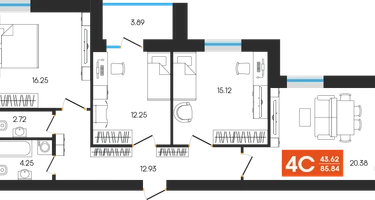4-к. квартира, 85 м²