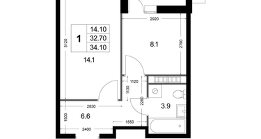 1-к. квартира, 32 м²
