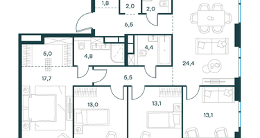 4-к. квартира, 113&nbsp;м²
