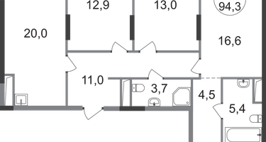 3-к. квартира, 94 м²