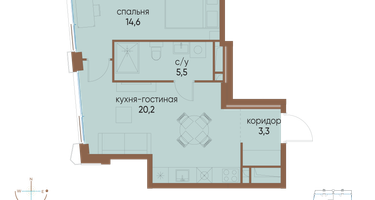 1-к. квартира, 43&nbsp;м²