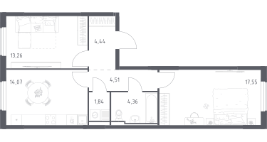 2-к. квартира, 60&nbsp;м²