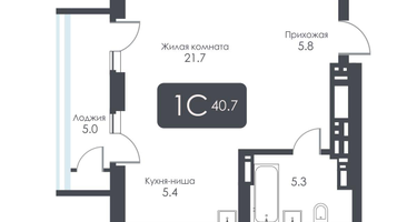 Студия, 40 м²