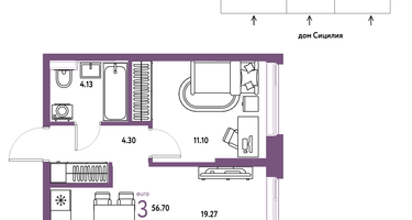 3-к. квартира, 56&nbsp;м²
