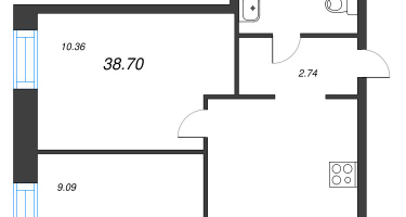 2-к. квартира, 38&nbsp;м²