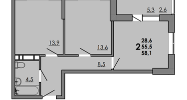 2-к. квартира, 58&nbsp;м²