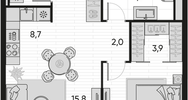 2-к. квартира, 59&nbsp;м²