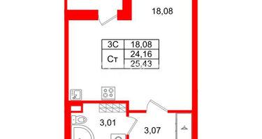 Студия, 24 м²
