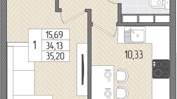 1-к. квартира, 35&nbsp;м²